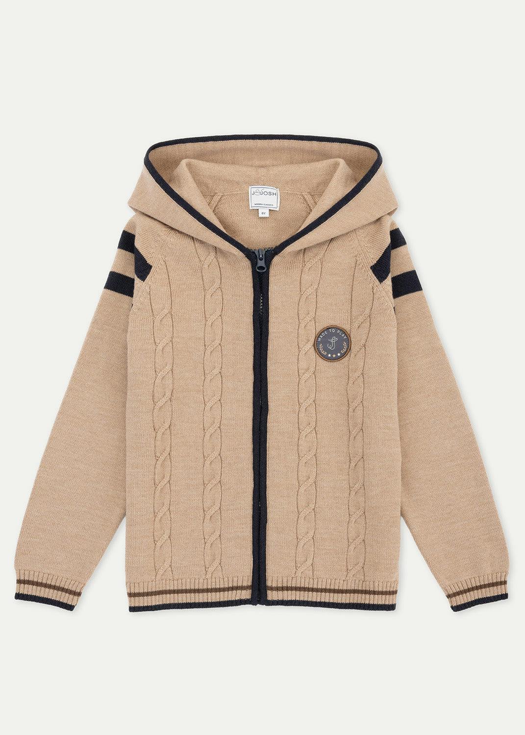 The Beige Merino Cable Knit Zip-Up Hoodie