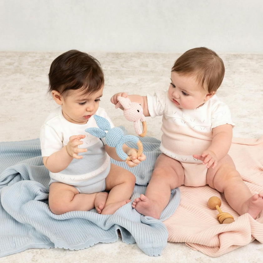 Girls Pointelle Contrast Knit Romper Blush