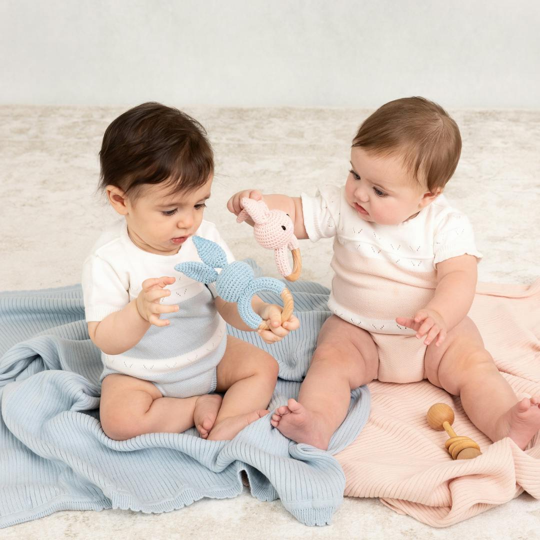 Girls Pointelle Contrast Knit Romper Blush