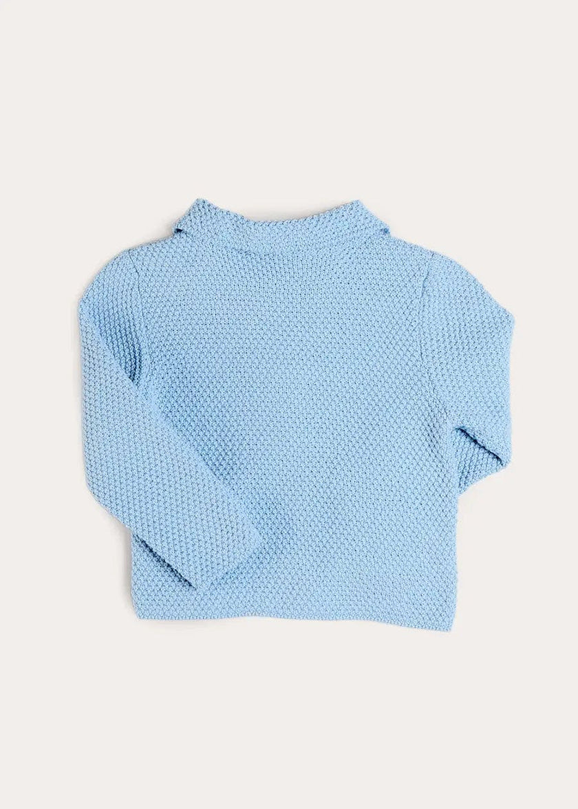 Nautical Boat Embroidery Polo Collar Cardigan in Sky Blue (12mths-6yrs)
