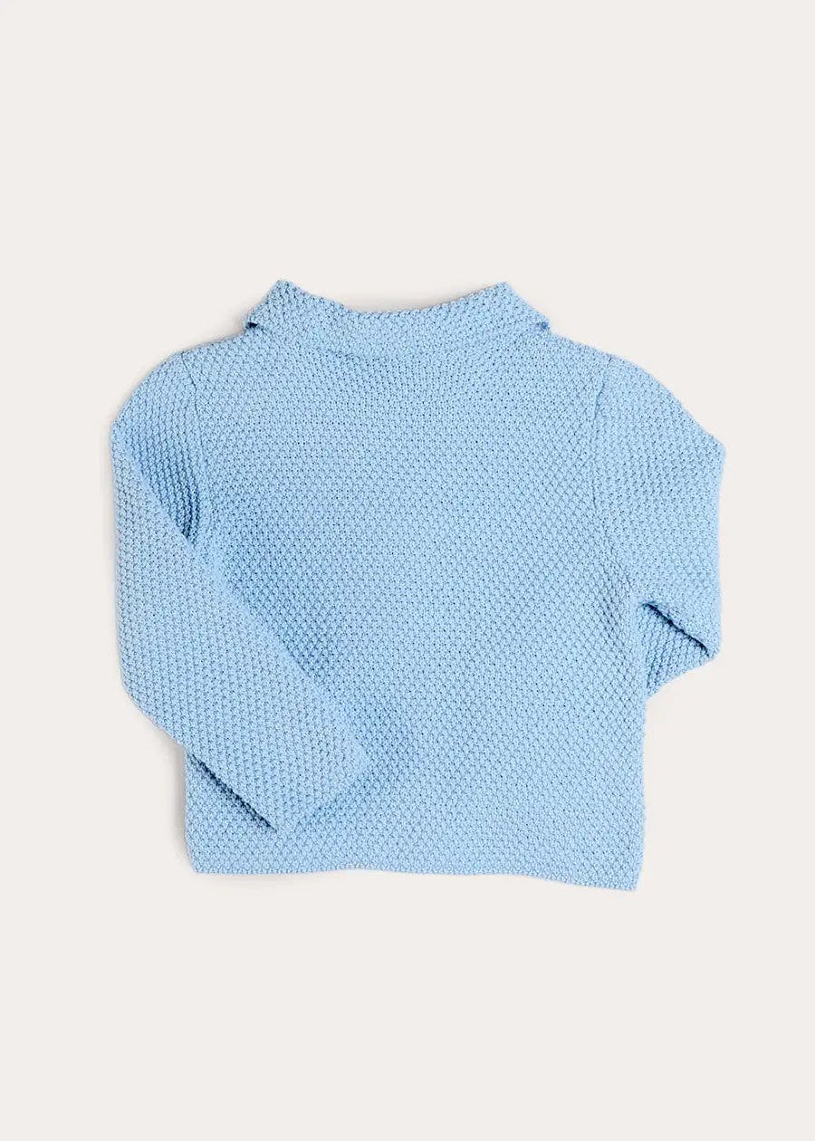 Nautical Boat Embroidery Polo Collar Cardigan in Sky Blue (12mths-6yrs)