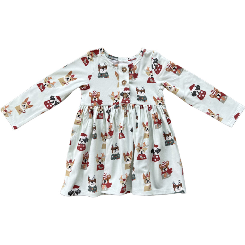Long Sleeve Henley Dress Christmas Dogs