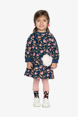 French Terry Dress Blue Tulip Print