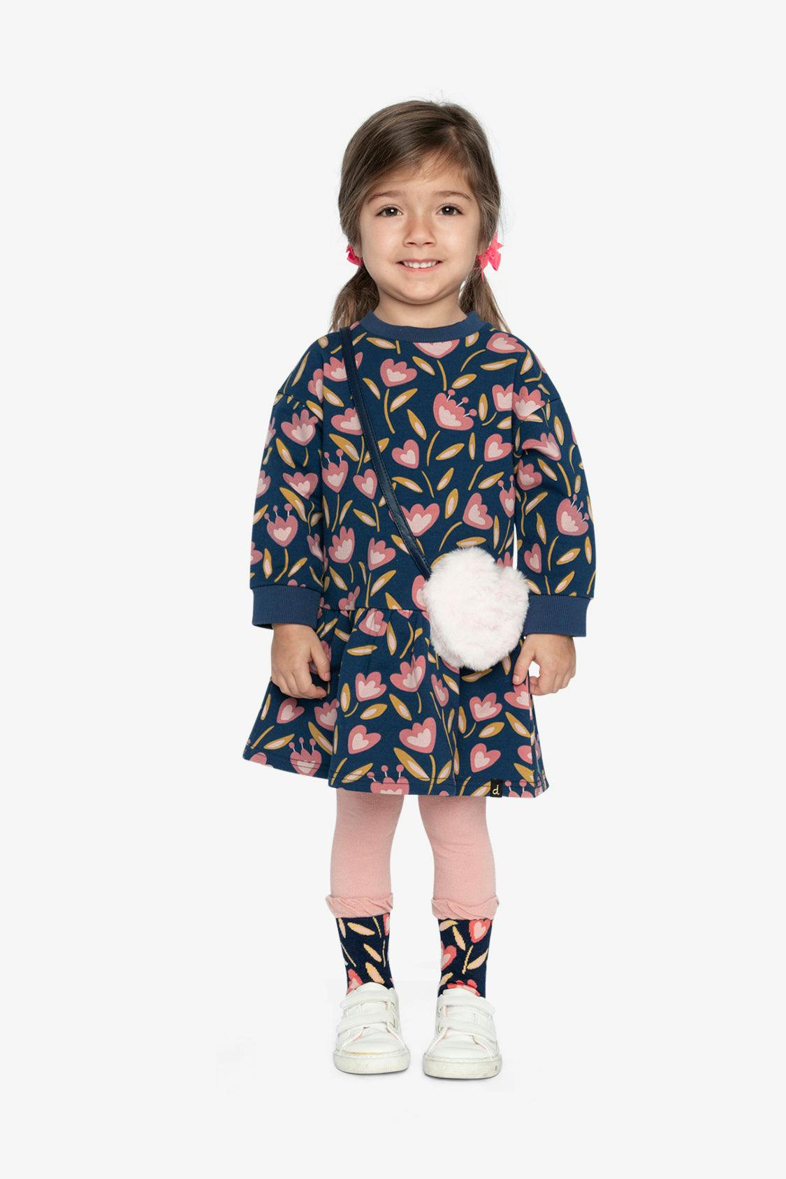 French Terry Dress Blue Tulip Print