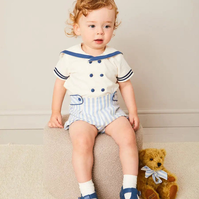 Regency Stripe Mariner Collar Two Piece Set With Bloomers in Blue (6mths-4yrs)