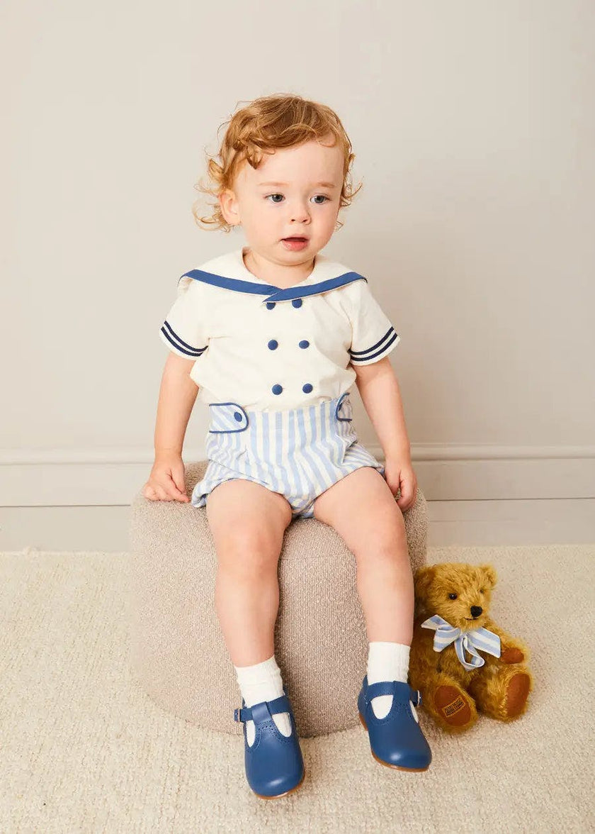 Regency Stripe Mariner Collar Two Piece Set With Bloomers in Blue (6mths-4yrs)