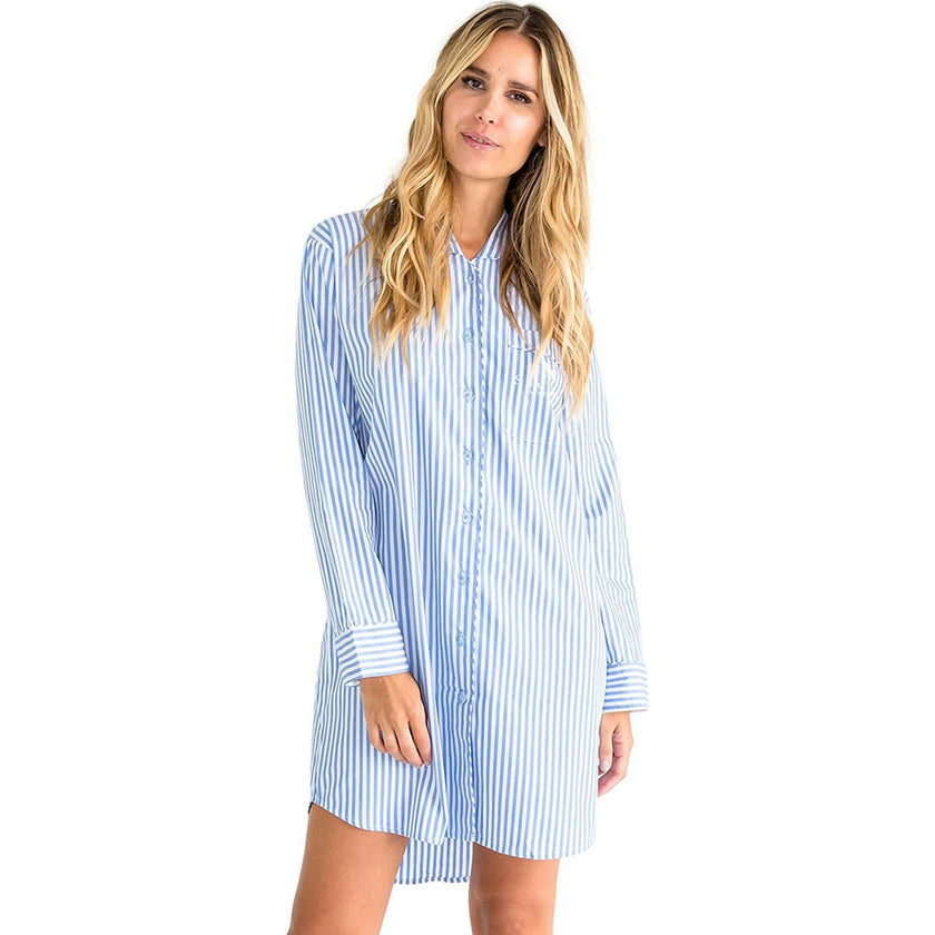 Women's Braddock Classic Night Shirt - Blue Stripe Organic Cotton Poplin
