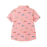 Boys Blue Printed Knit Buttondown | Orange Cars
