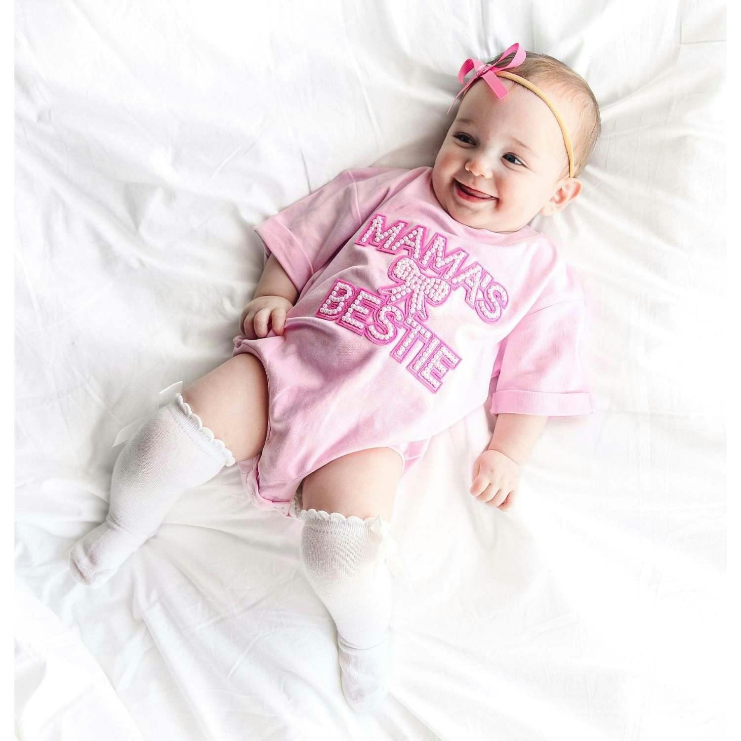 Mama's Bestie Pearl Patch Short Sleeve Romper - Ballet