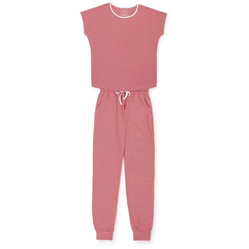 Melanie Women's Pajama Jogger Pant Set - Red Stripes