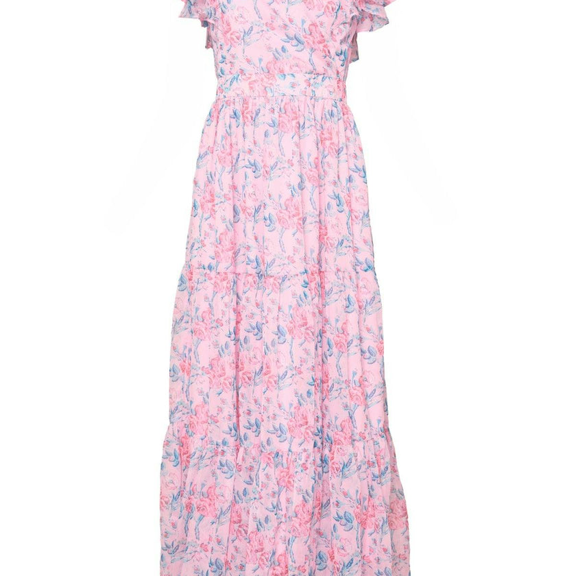 Trixie Dress in Pink Sketched Flower Chiffon