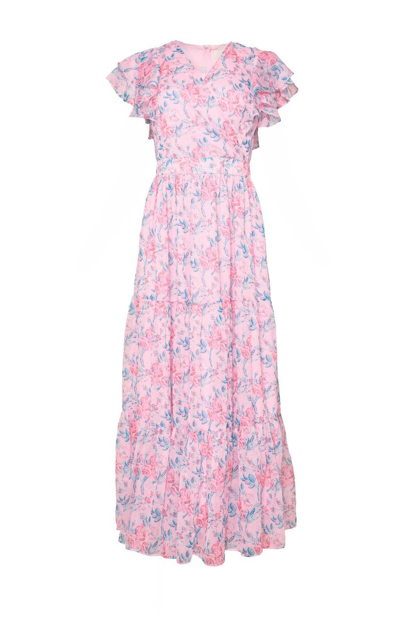 Trixie Dress in Pink Sketched Flower Chiffon