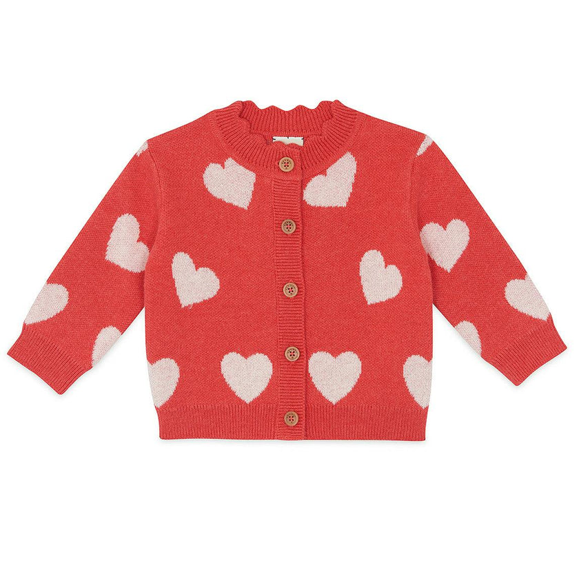 BONTON Mina Heart Baby Cardigan - Rose Faroe