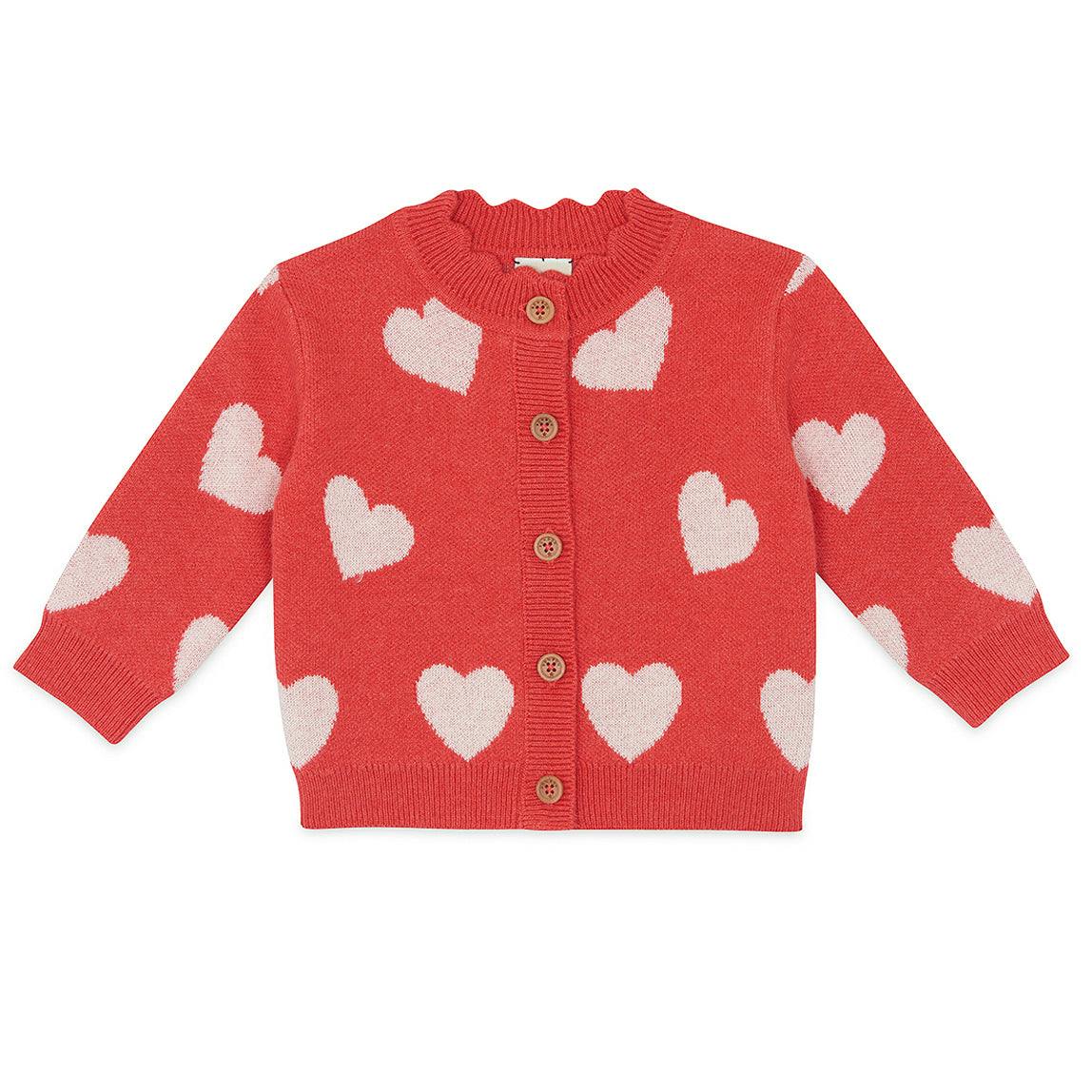 BONTON Mina Heart Baby Cardigan - Rose Faroe