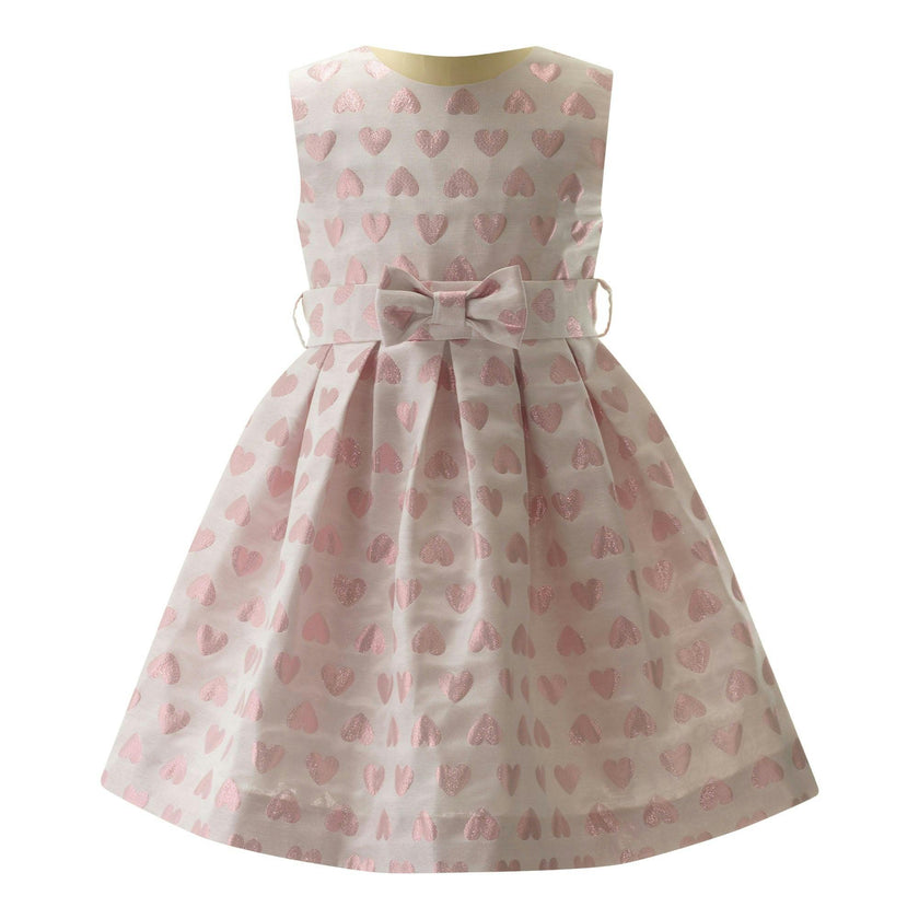 Heart Damask Sleeveless Adjustable Bow Belt Dress