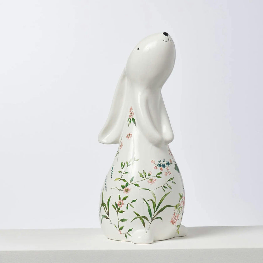 Ivory & Pink Ceramic Bunny Rabbit Figurine Easter Tabletop Home Decor