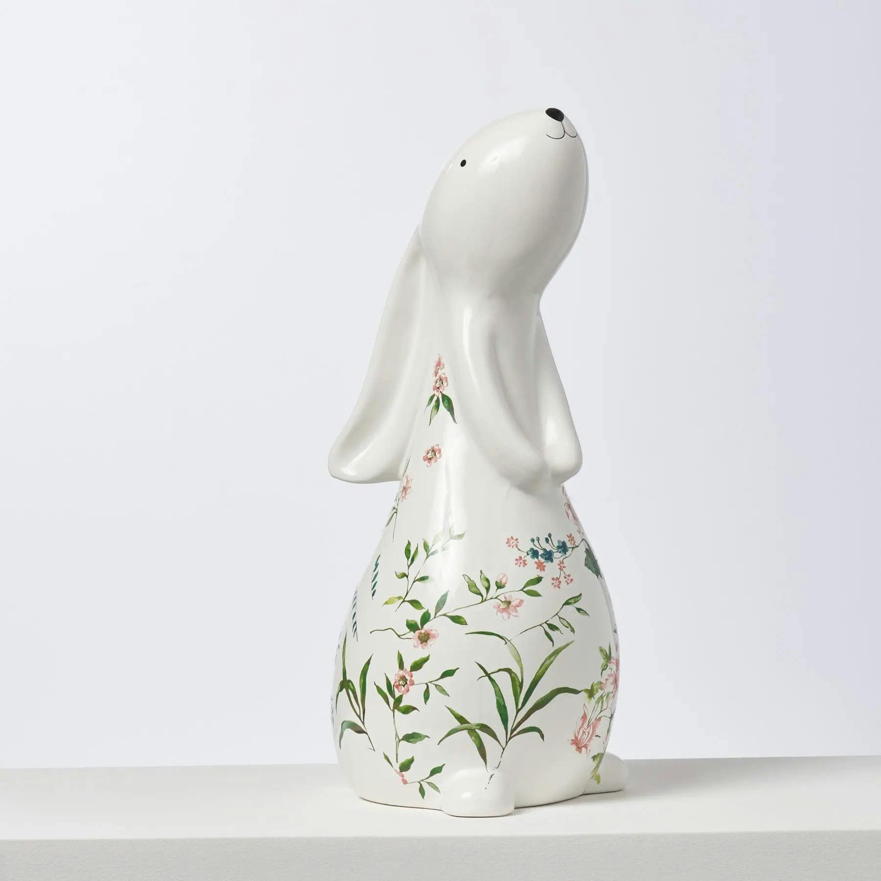 Ivory & Pink Ceramic Bunny Rabbit Figurine Easter Tabletop Home Decor