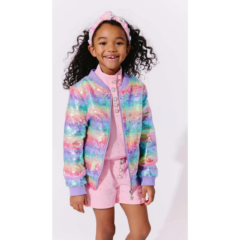 Rainbow Sequin Stripe Bomber