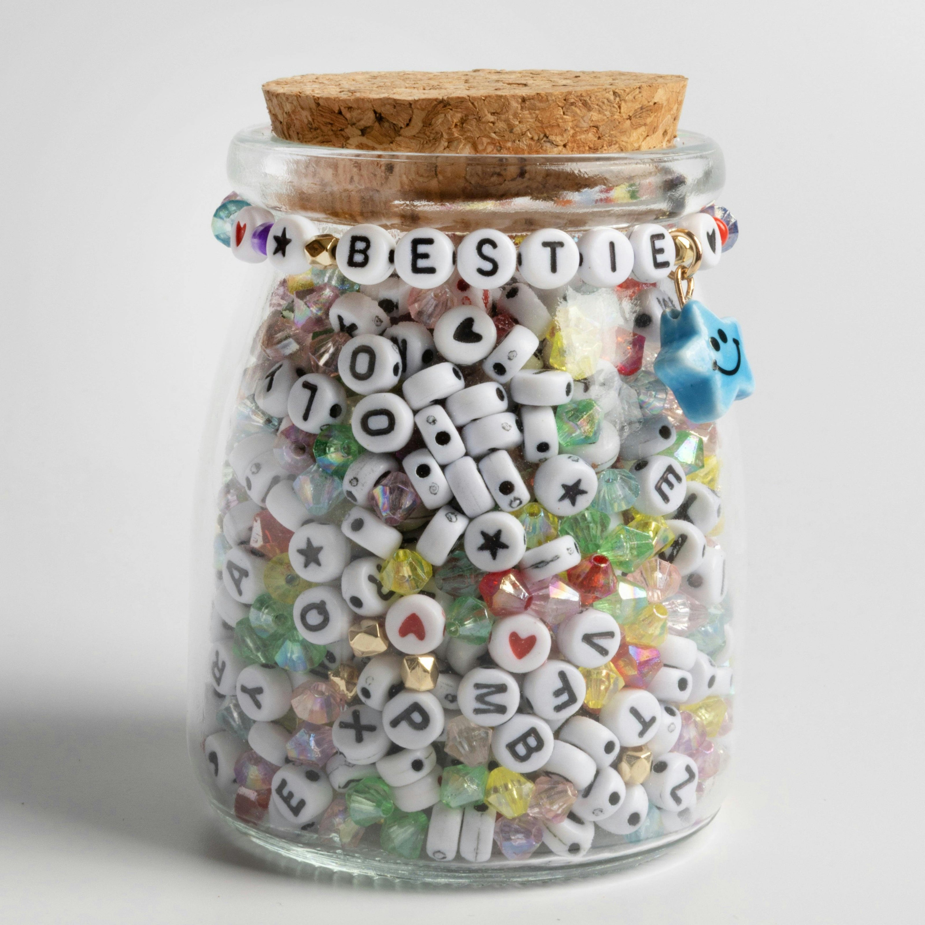 Bestie Best Friend Friendship Bracelet Bead Kit with Multicolor Crystals Letter Beads and Ceramic Star Charm DIY Jar