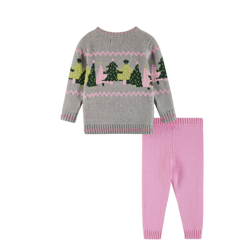 Infant Grey Chenille Sweater w/Tree Graphic & Sweater Knit Pant Set