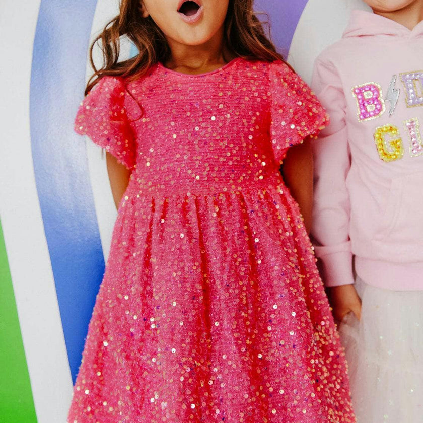 Margot Sequin Velour Short Flared Sleeve Dress