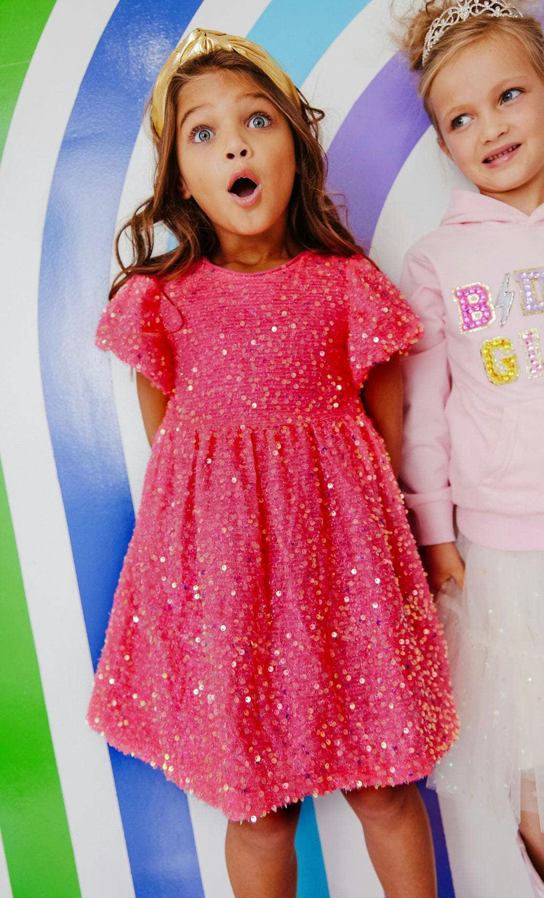Margot Sequin Velour Short Flared Sleeve Dress