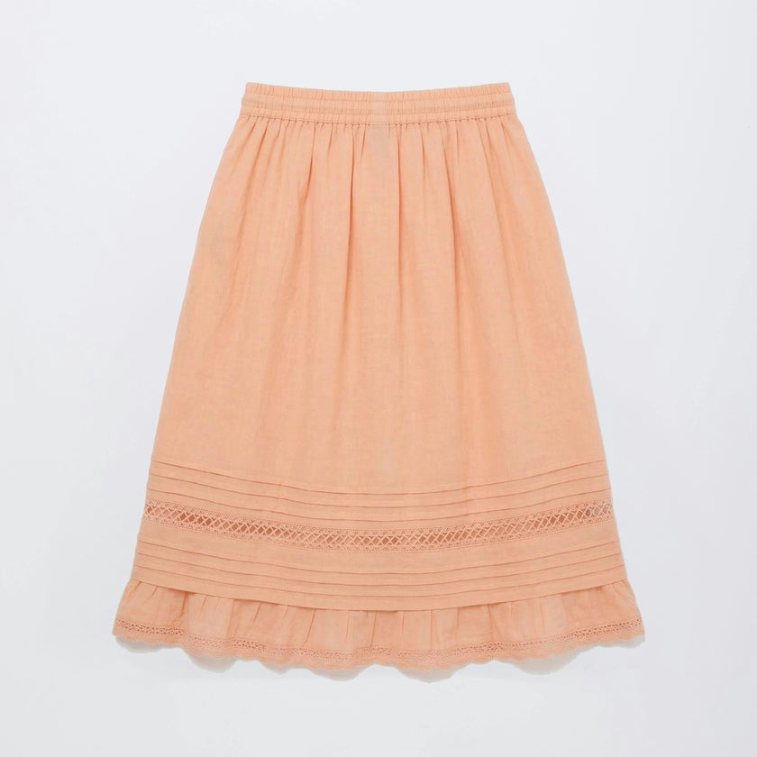 BIRDS EMBROIDERED SKIRT PEACH