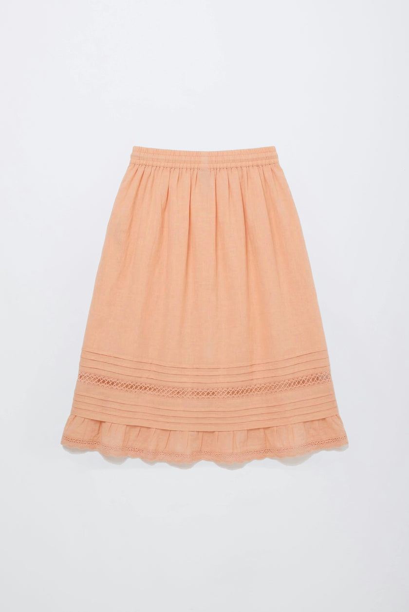 BIRDS EMBROIDERED SKIRT PEACH