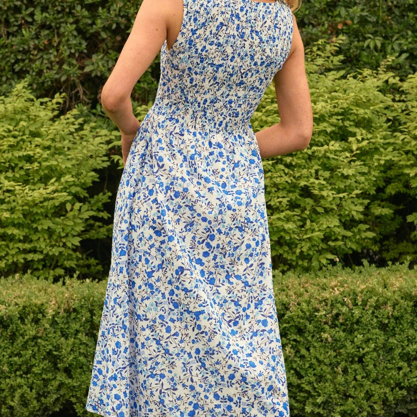 Ana Dress in Ditsy Cobalt Floral