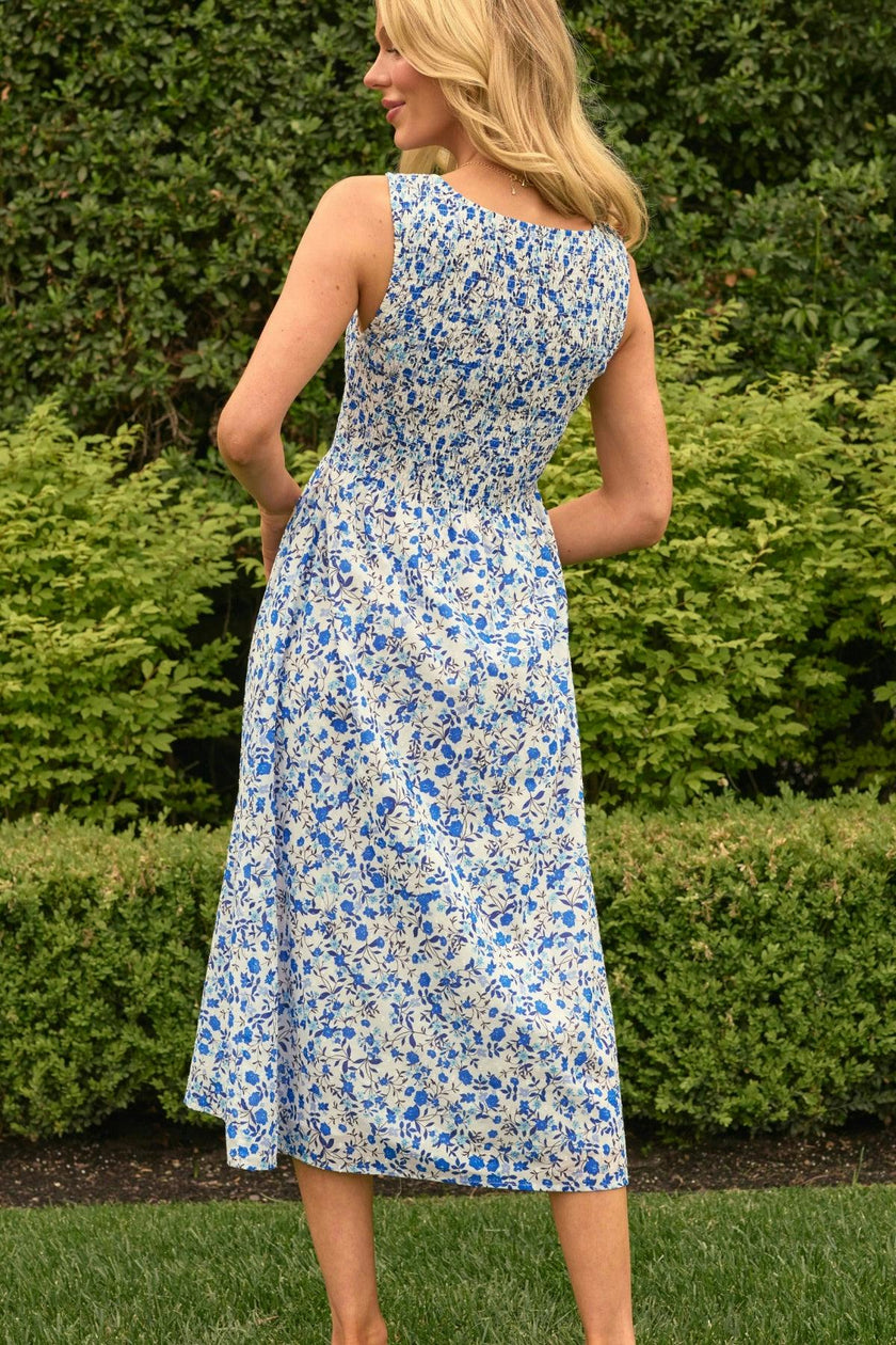 Ana Dress in Ditsy Cobalt Floral