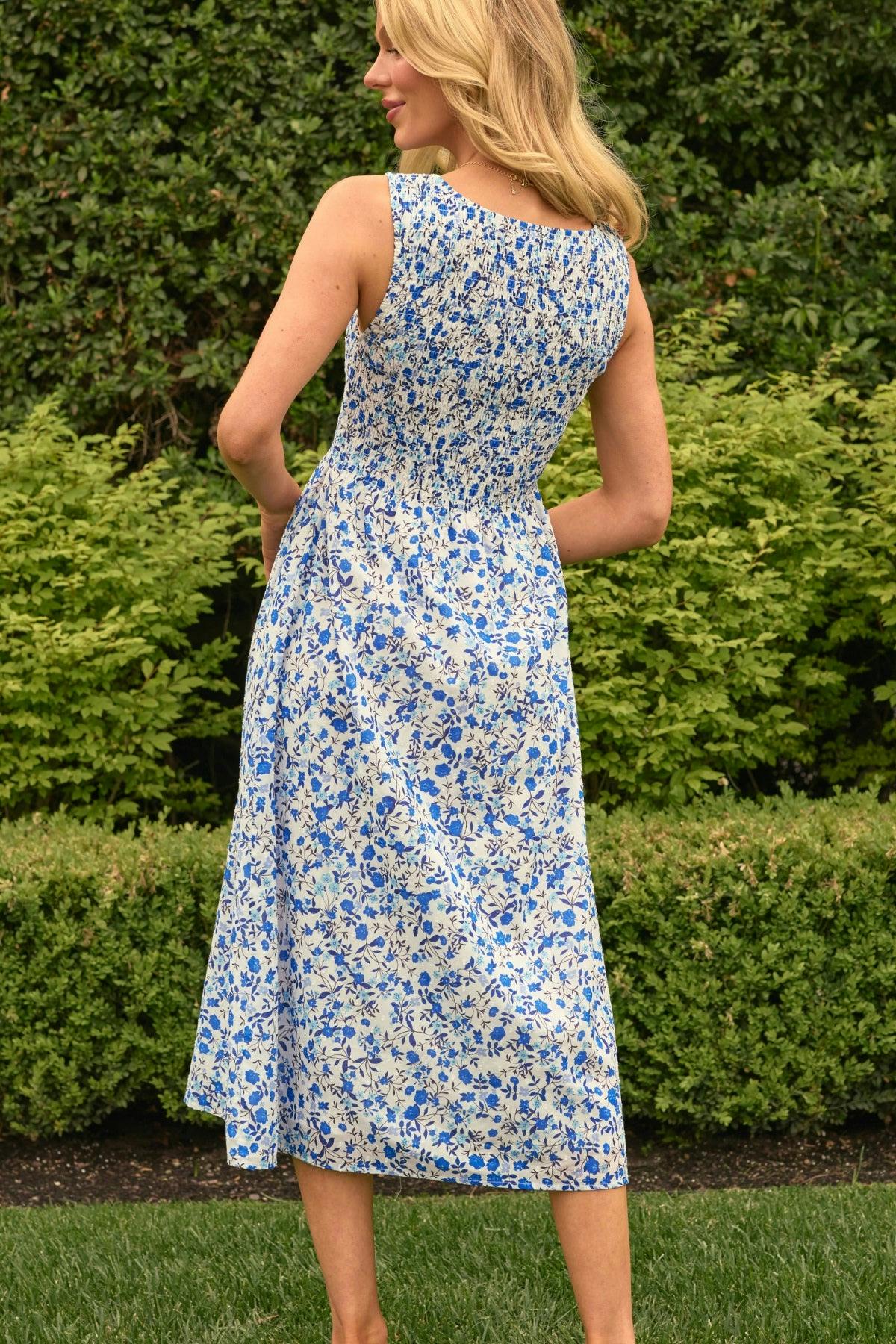 Ana Dress in Ditsy Cobalt Floral