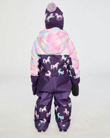 Kids One Piece Play Snowsuit Purple Unicorn Print