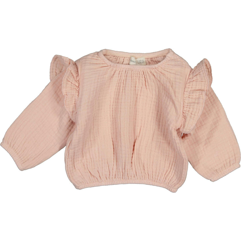 Gauze Long Sleeve Blouse with Ruffled Shoulders