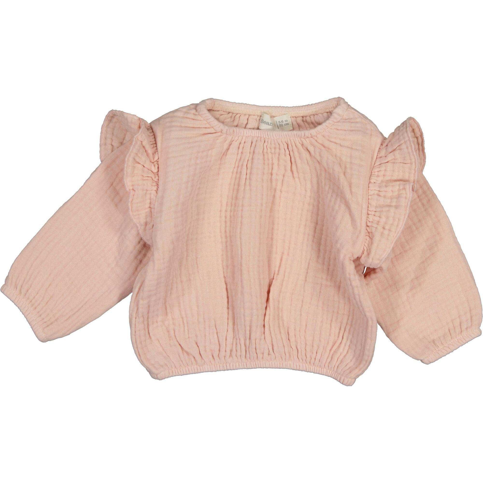 Gauze Long Sleeve Blouse with Ruffled Shoulders