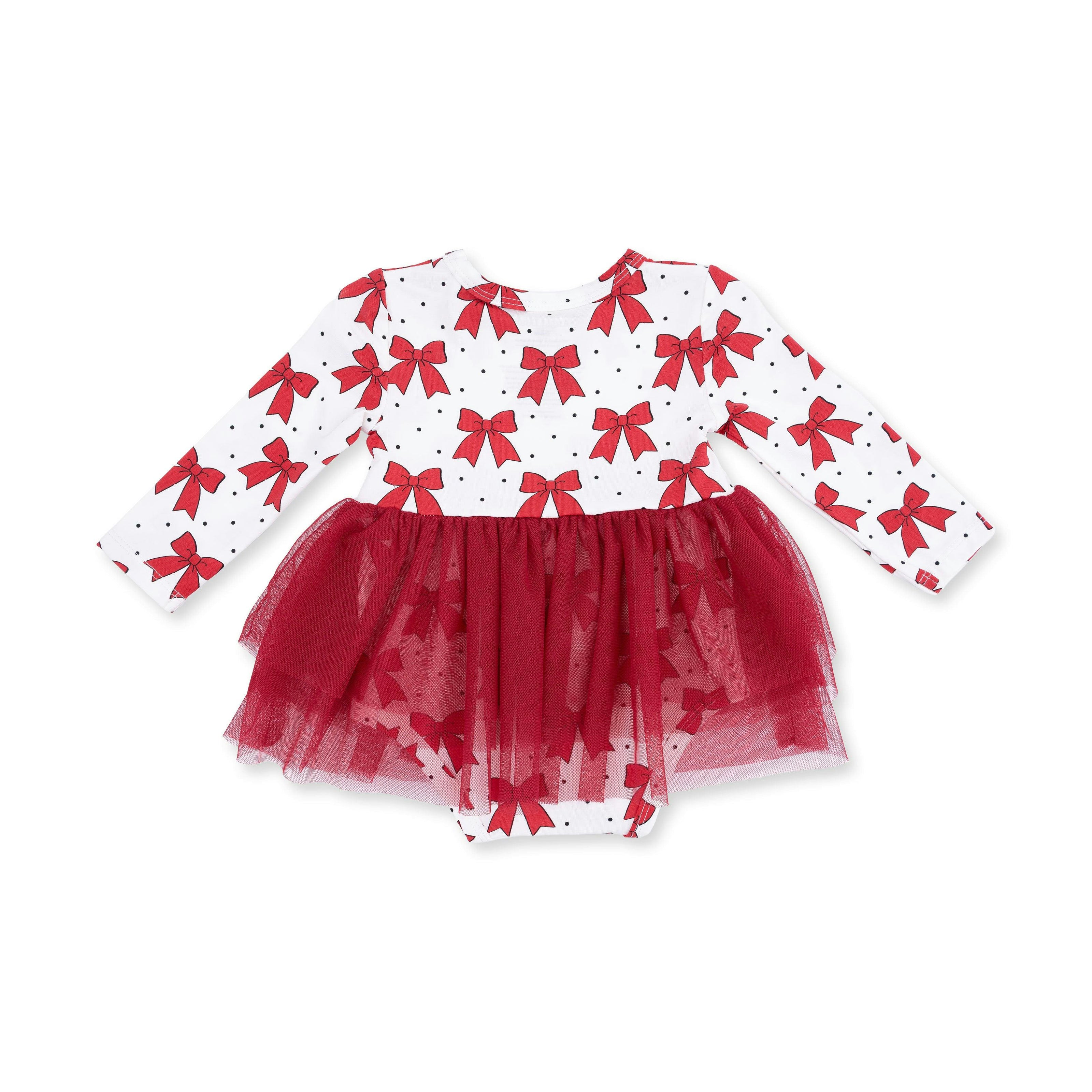 Festive Bows - Long Sleeve Tutu Bodysuit Dress