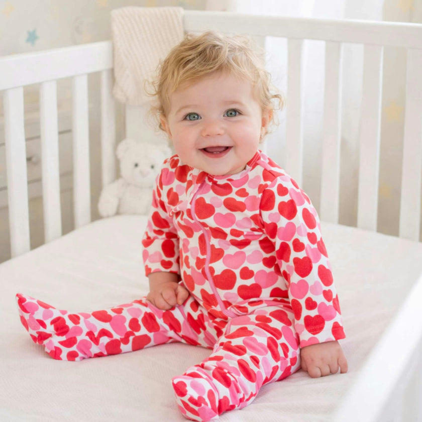 Organic Footie - Red & Pink Hearts