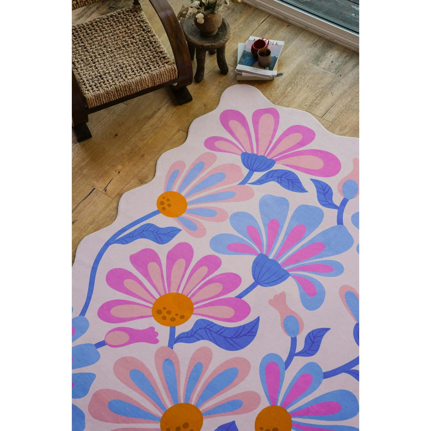 Lavender Base Purple Floral Wavy Rug by Jessica Miller