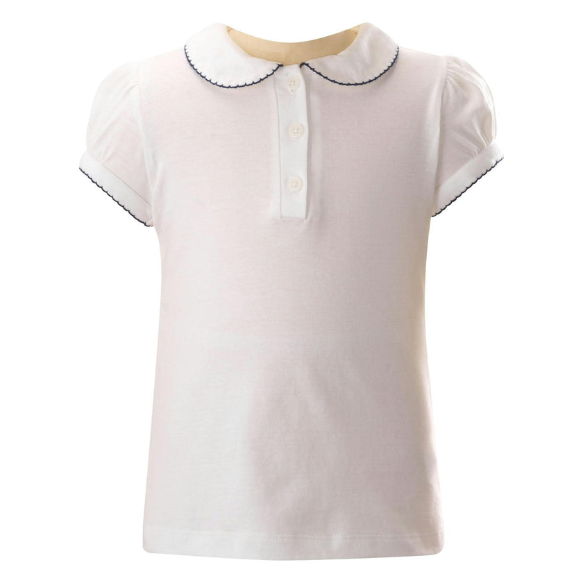 Picot Trim Peter Pan Collar Polo Shirt