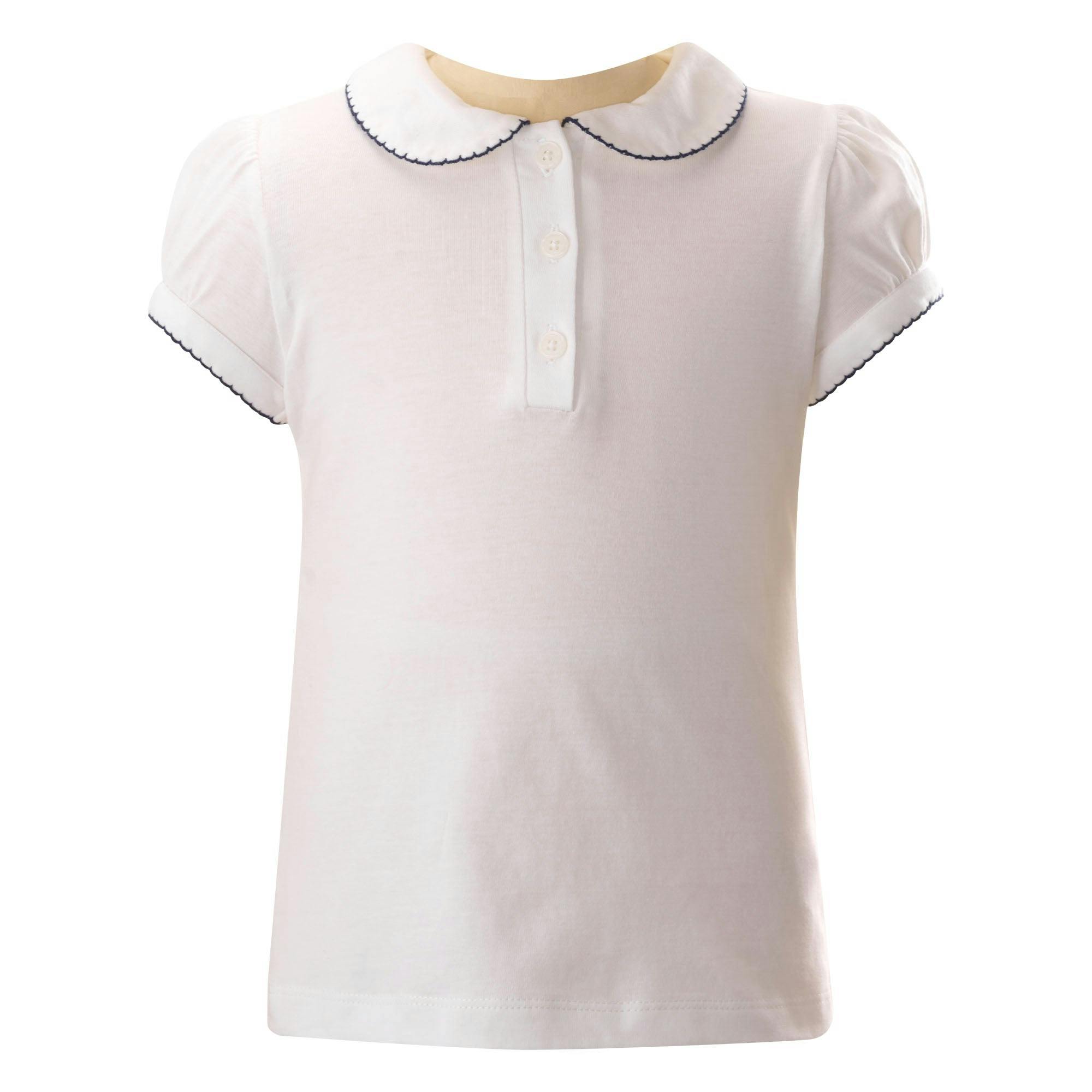 Picot Trim Peter Pan Collar Polo Shirt