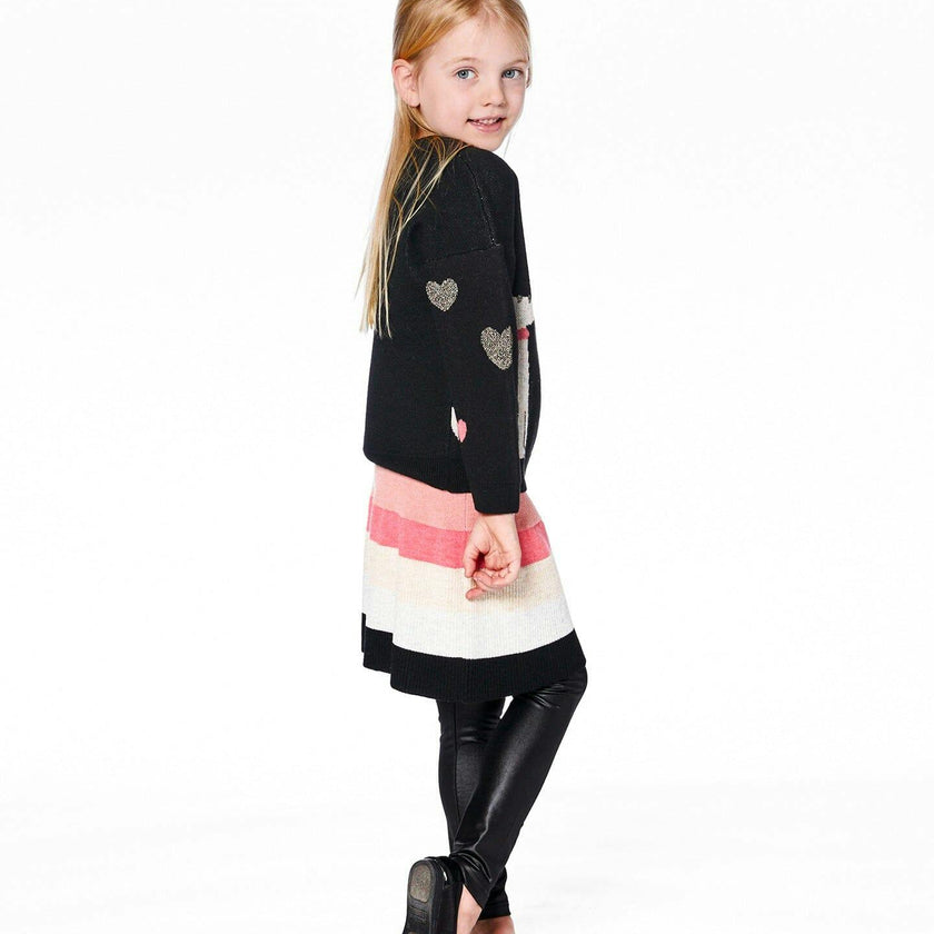 Striped Knit Skirt Beige Black and Pink