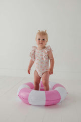 Baby Girl Ruffle Sleeve Cross Back Swimsuit in Sketched Daisy