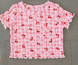 Girls Printed Pointelle Short Sleeve Top