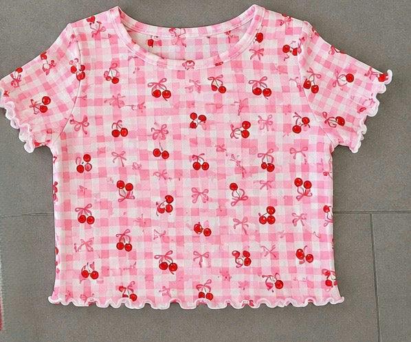 Girls Printed Pointelle Short Sleeve Top