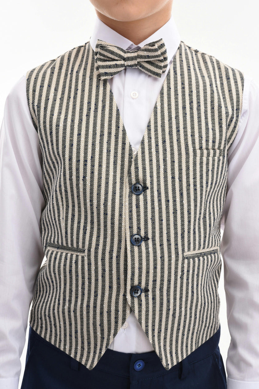 Gray Ruggero Striped Vest Outfit Set