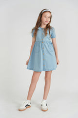 Woven Denim Rope Tape Trim Dress
