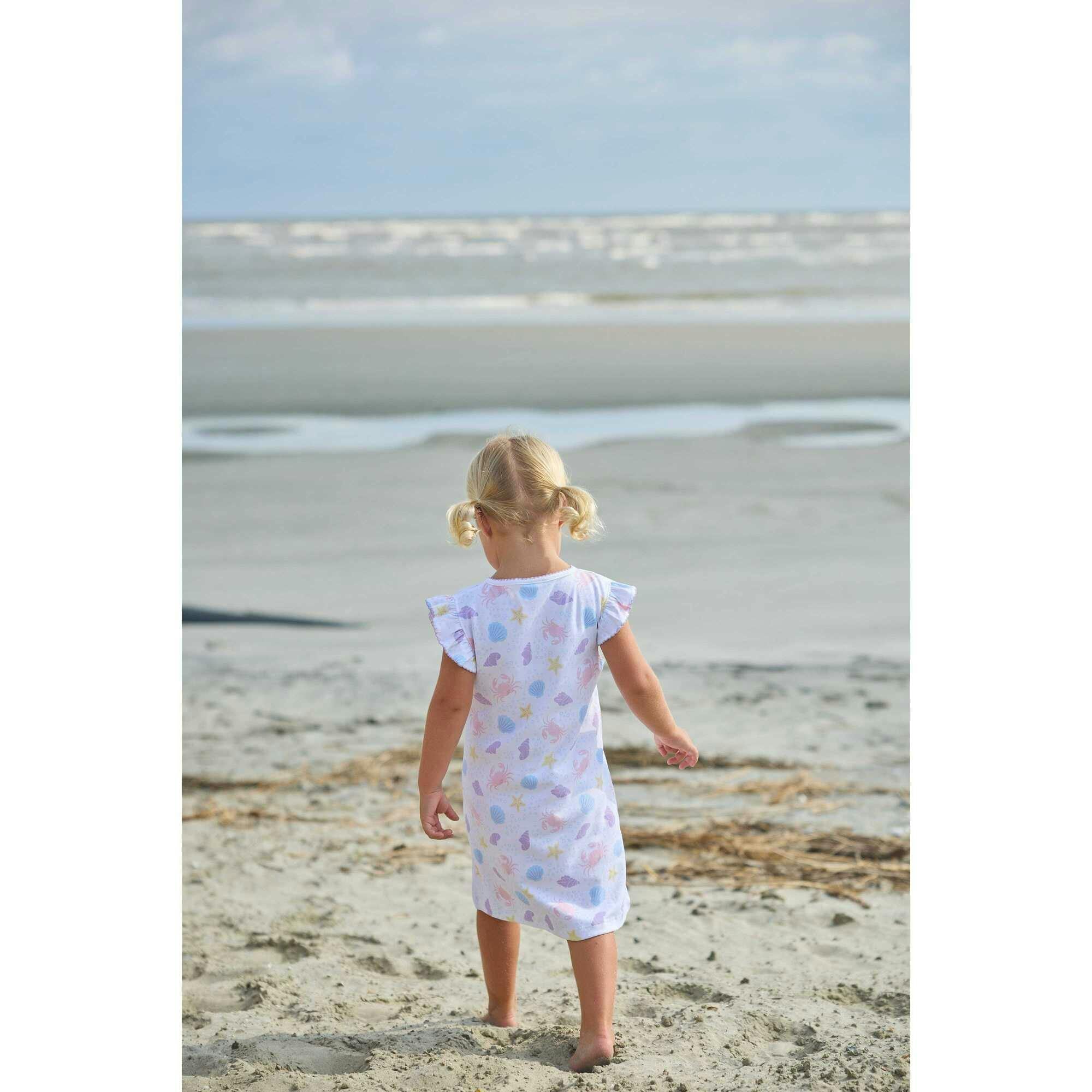 Printed Angel Sleeve Dress - Sea Shells