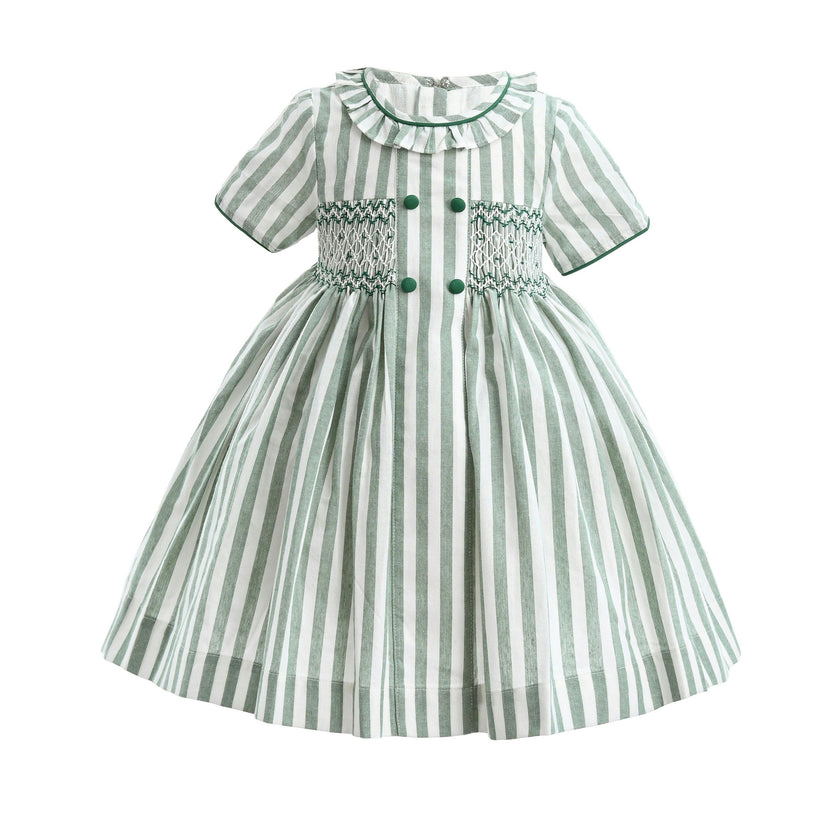 Green Button-Up Stripe Dress