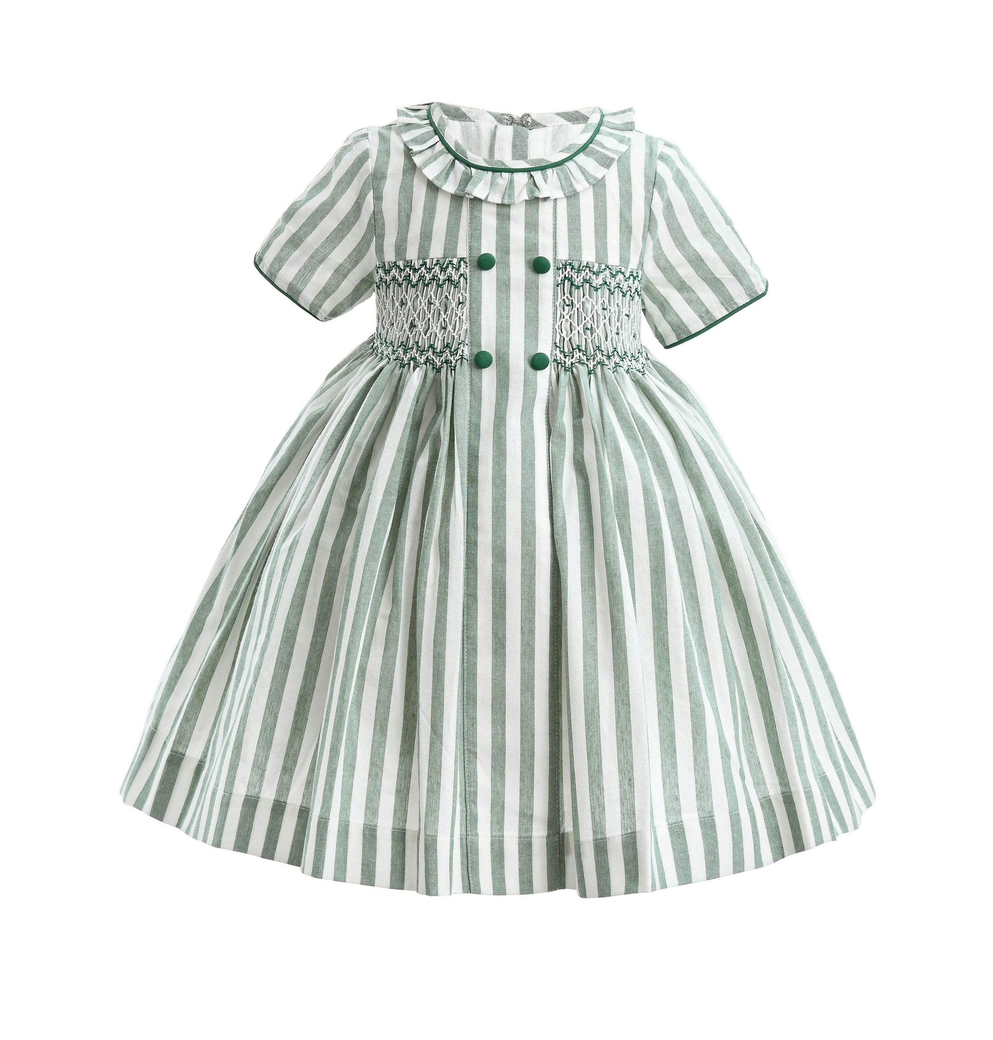 Green Button-Up Stripe Dress