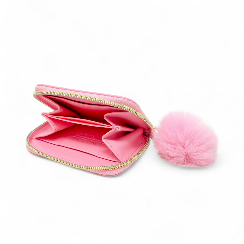 Teddy Pom Pom Zip Wallet