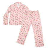 Vintage Reindeer & Santa Pink - Adult Long Sleeve Coat Style and Pant with Pockets